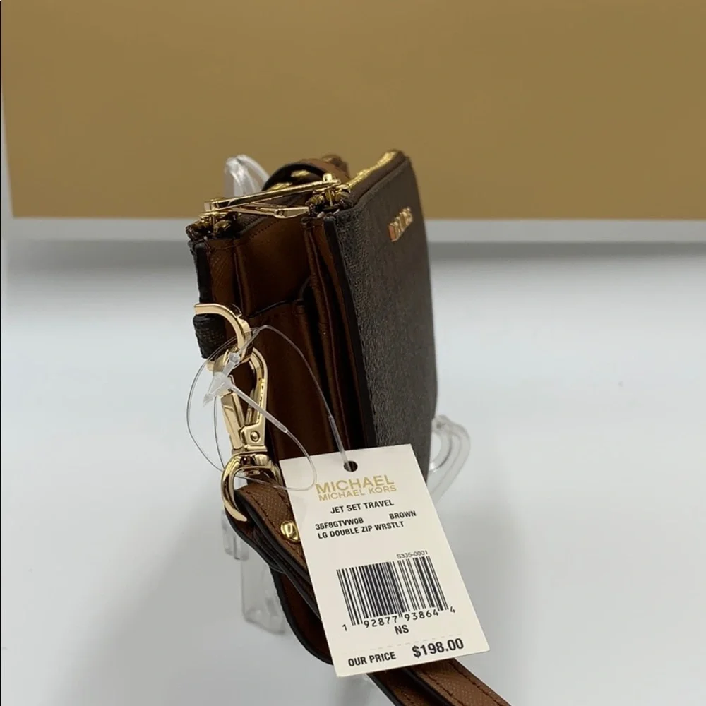 MICHAEL KORS LG DOUBLE ZIP WRISTLET BROWN